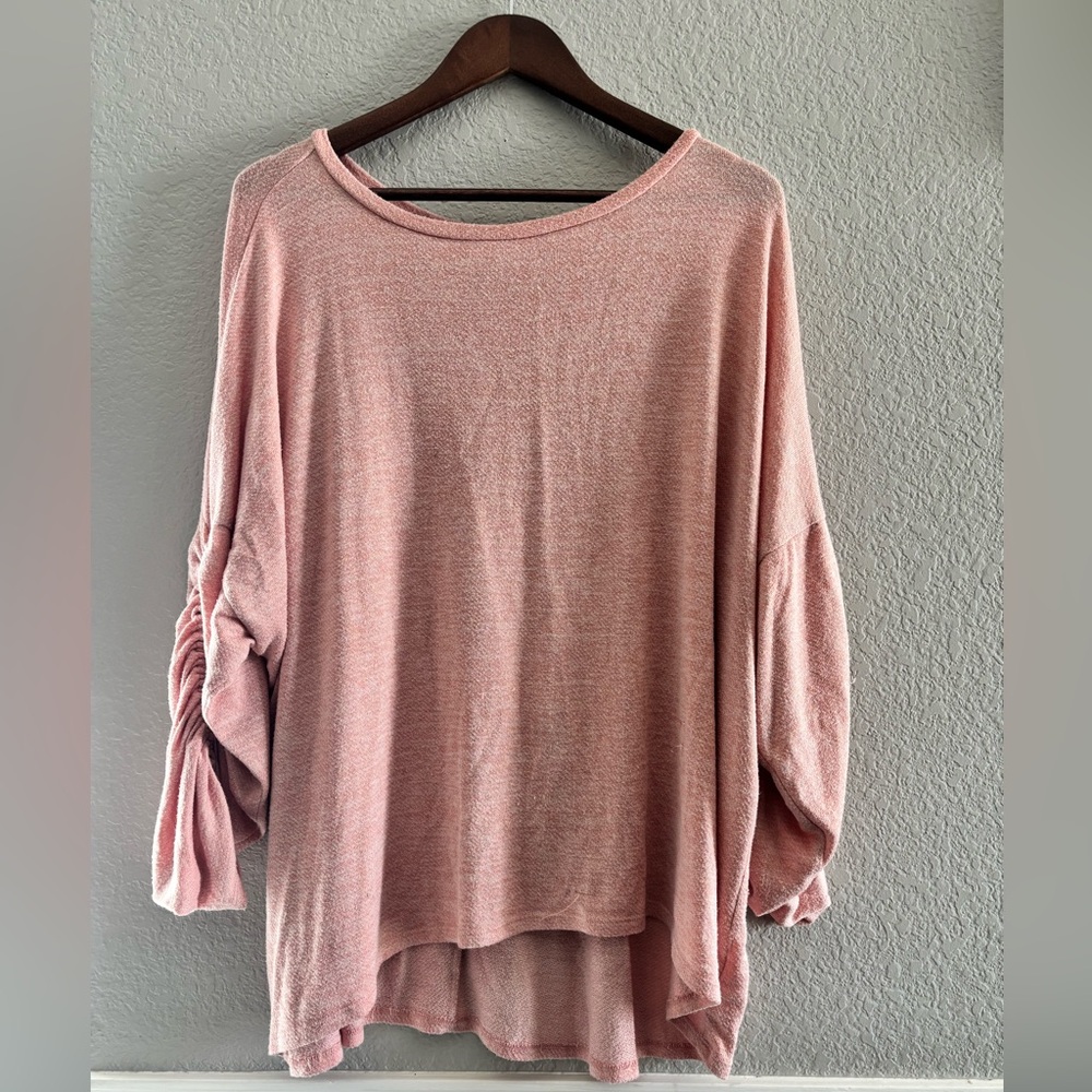 Ava & Viv Blush Pink Ruched Sleeve Blouse